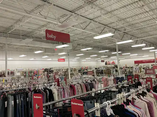 Rows of linear LED fixtures lighting the sales floor of the Bealls store in Orlando