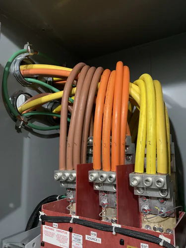 Feeder conductors landed on the Source 1 side of the transfer switch at the Hunter's Creek water facility